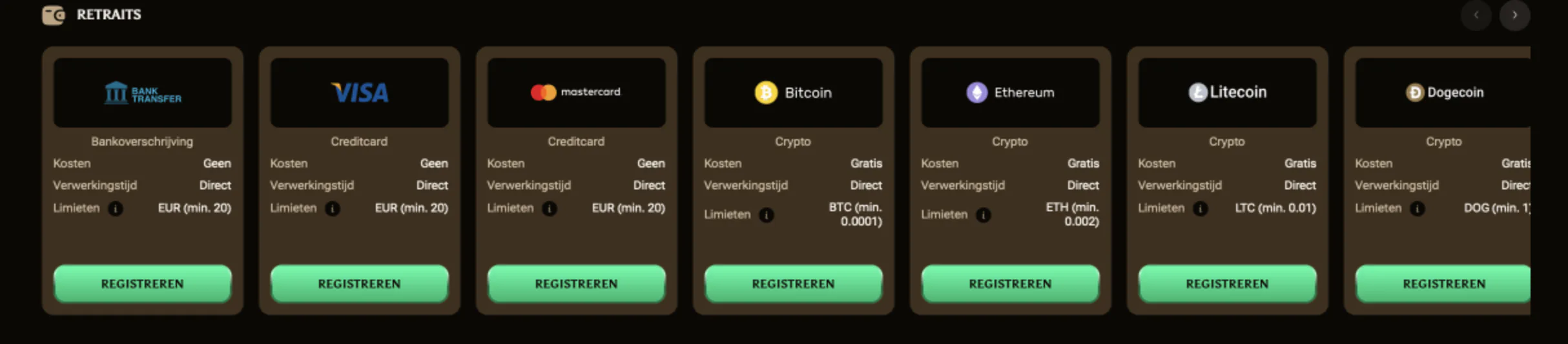 AmunBet stortingsmethoden: bankoverschrijving, Visa, Mastercard, Bitcoin, Ethereum, Litecoin en Dogecoin